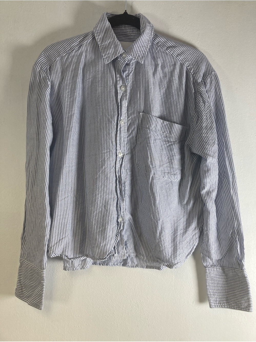 Lola River Shirt XS Womens Blue White Striped Button Up Long Sleeve Cotton